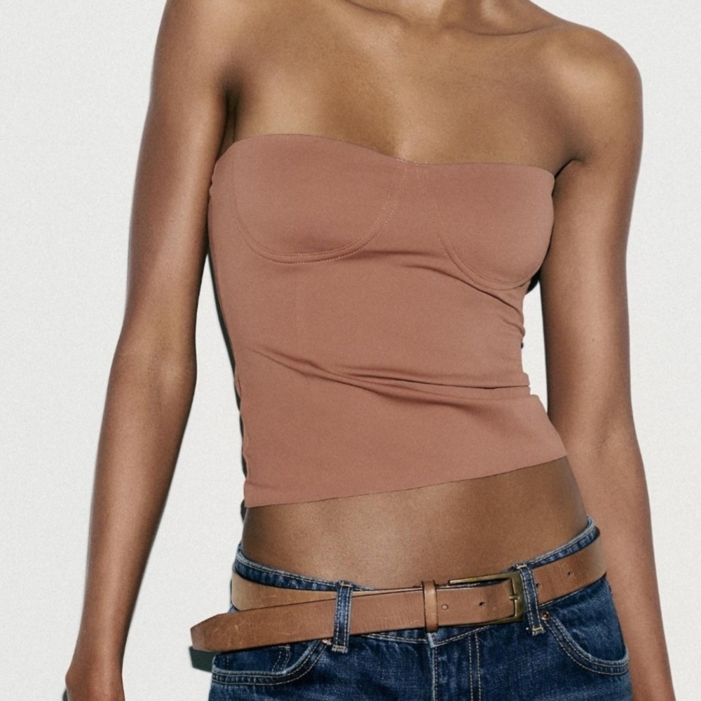 Zara Beige Pink Straight Neck‎ Bandeau Corset Top 3641/807/613 - Picture 4 of 8